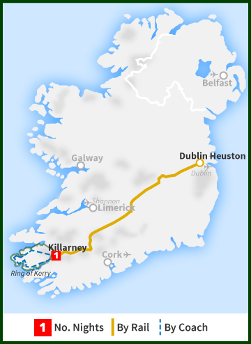 Railtours Ireland - The Ring of Kerry tour map Tour of Ireland Map - Killarney, Ring of Kerry
