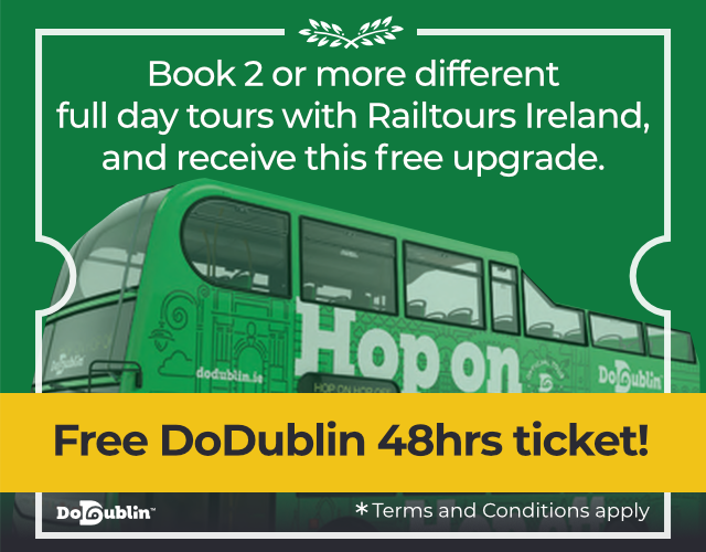 Book 2 or more Day Tours with Railtours Ireland and receive a free DoDublin 48hr Hop on Hop off ticket!
